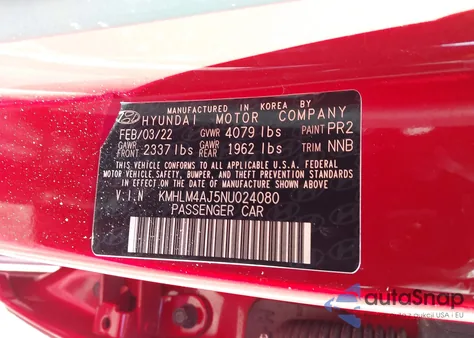 2022 Hyundai Elantra Hybrid Blue z USA, uszkodzony, nr VIN KMHLM4AJ5NU024080